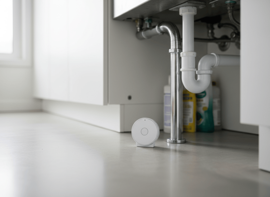 Leak detector beneath a kitchen sink